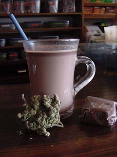 a delicious steaming mug of hot canna-chocolate