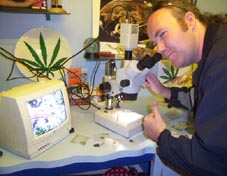 Chris at the microscope