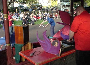 jugglerz down the front of the DJ booth in the bandstand